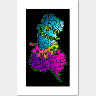 Blue brain eating guy Posters and Art